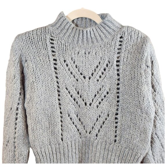 Zara Cropped Pointelle Knit Mock Neck Wool Blend Sweater in Blue Women's S - Picture 2 of 5